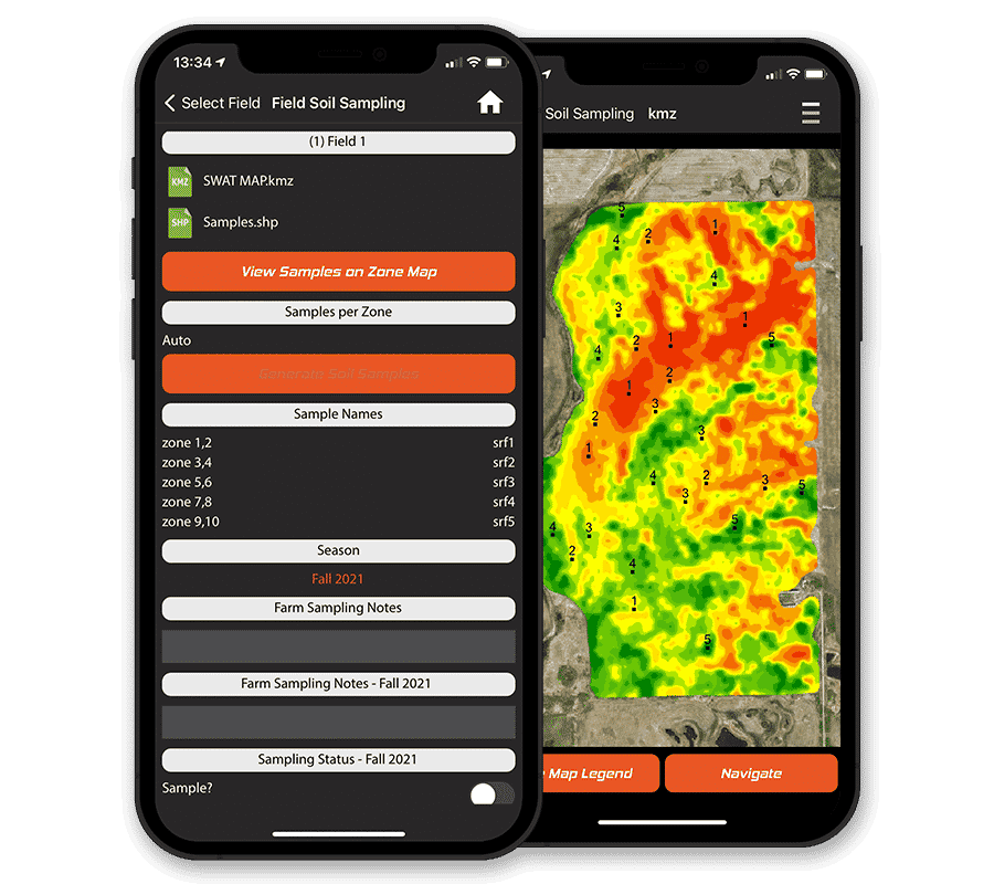 Image showing soil sampling zones on an app on a phone